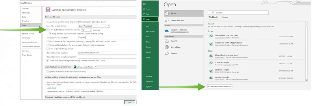 Spara Excel-filer till OneDrive AutoRecover på Excel