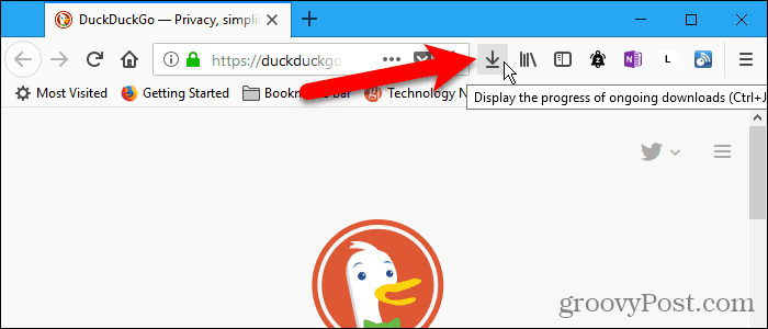 Nedladdningsknapp på verktygsfältet i Firefox