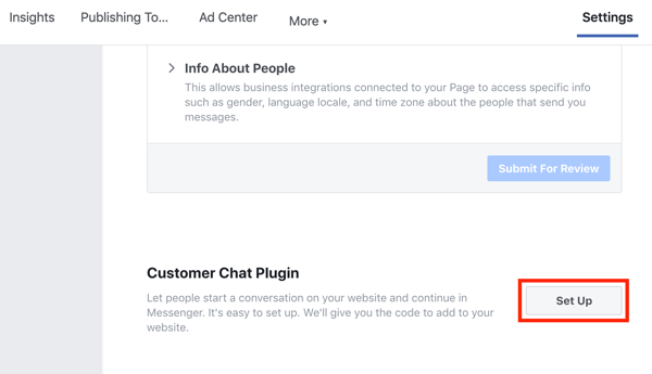 Använd Google Tag Manager med Facebook, steg 9, konfigurera ditt Facebook Customer Chat-plugin