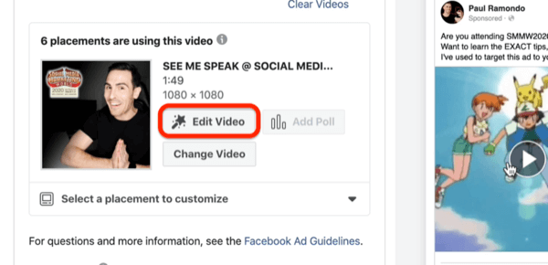 Redigera video alternativ för Facebook videoannons
