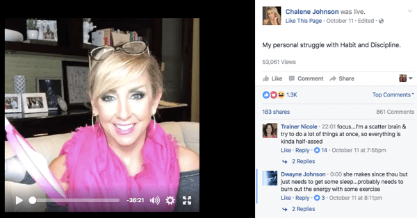 Facebook Live videoinlägg på Chalenes Facebook-sida.