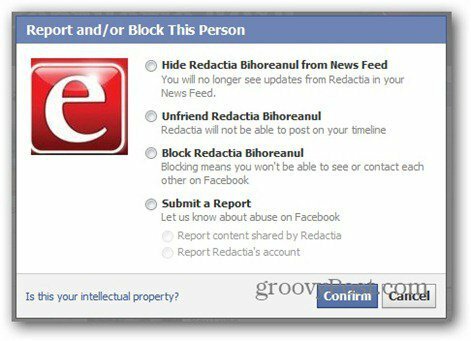 Facebook-rapport - blockera alternativ