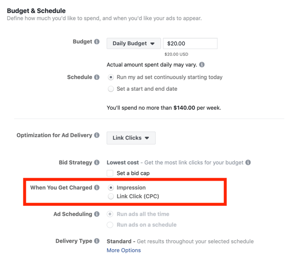 Tips för att sänka dina Facebook-annonskostnader, möjlighet att debiteras genom intryck eller med länkklick