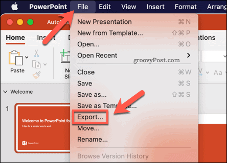 Exportera en PowerPoint-presentation som en video på Mac