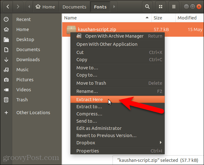 Extrahera teckensnittsfilen i Nautilus i Ubuntu