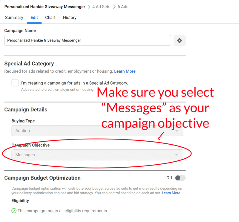 facebook messenger giveaway messenger ad ställa in steg 6