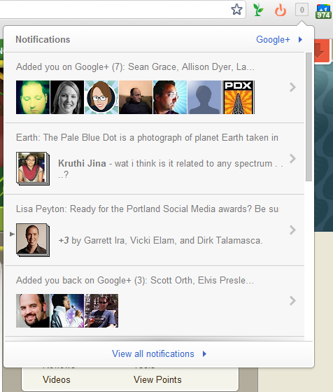 Google + aviseringar krom