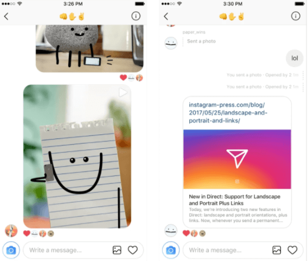  Instagram lade till stöd för webblänkar i Direct och låter nu användare välja liggande och stående orientering för en bild