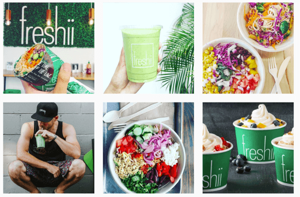 Freshii integrerar sin logotyp i många av sina Instagram-foton.