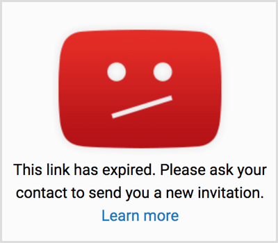 YouTube-inbjudningslänken har upphört att gälla