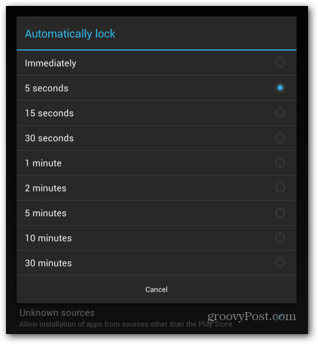 Låsskärmen för Goggle Nexus 7 låses automatiskt