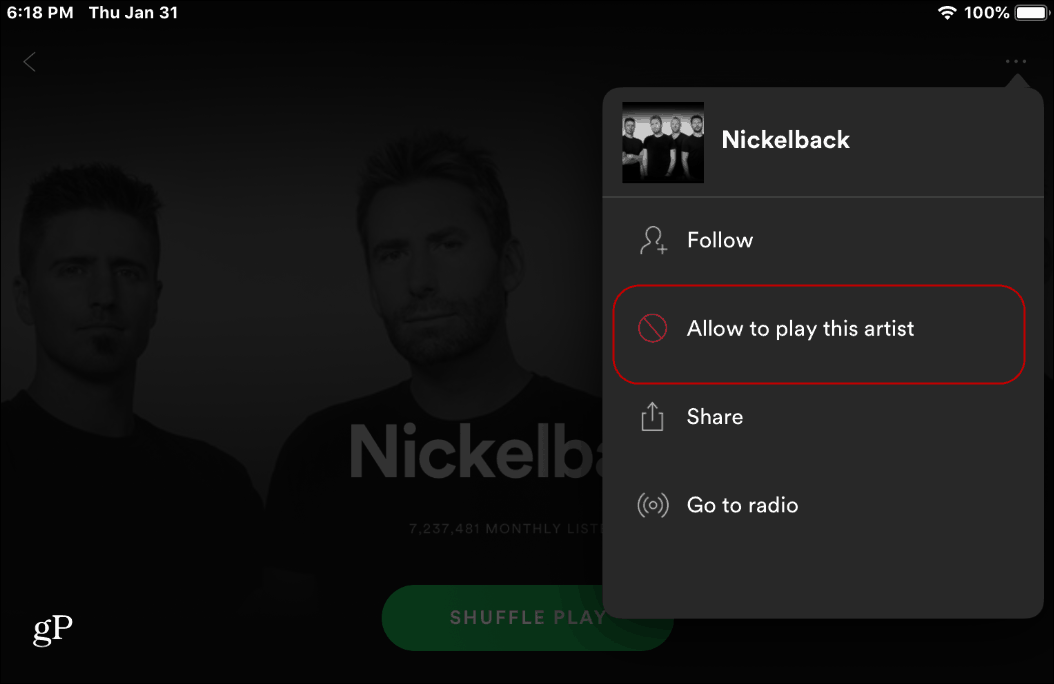 Hur man blockerar artister från att spela på Spotify