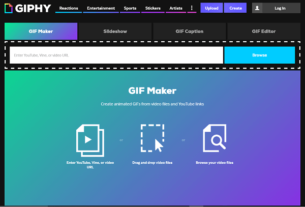 Sök efter eller skapa dina egna GIF-filer med Giphy.
