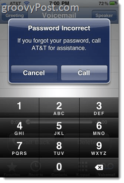 iPhone-fel MEssage "Lösenord felaktigt ange lösenord för röstbrevlåda"