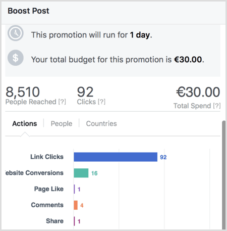 facebook boost-postrapport