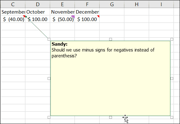 Ändra storlek eller flytta anteckningar i Excel