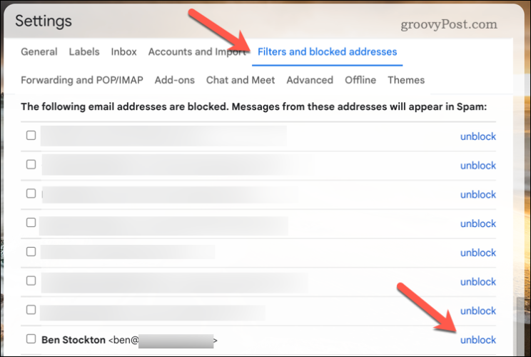 Avblockera en användare i Gmail
