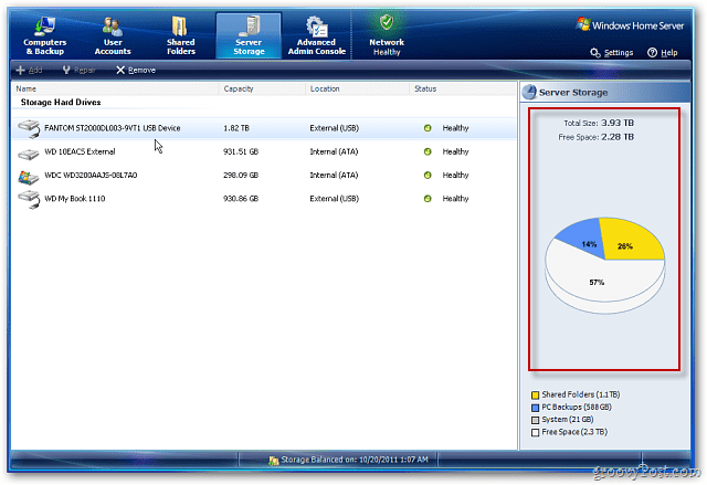 Windows Home Server: Lägg till en extern hårddisk för att öka lagringsutrymmet