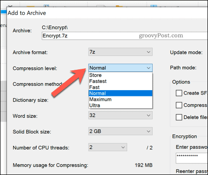 Alternativ för filkomprimering för en 7zip-arkivfil i Windows 10