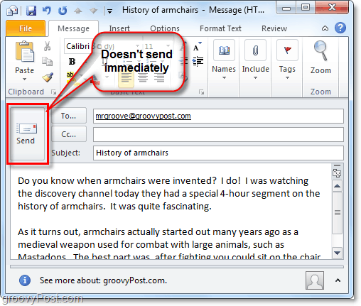 att skicka ett e-postmeddelande i outlook 2010 betyder inte att det levereras omedelbart