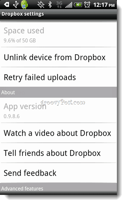 Android Dropbox Avinstallera
