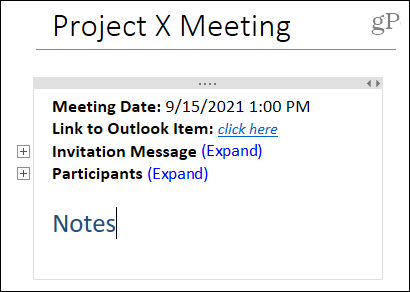 Mötesinformation i OneNote -skrivbordet