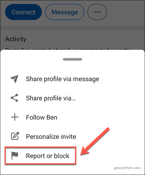Rapportera eller blockera en användare på LinkedIn