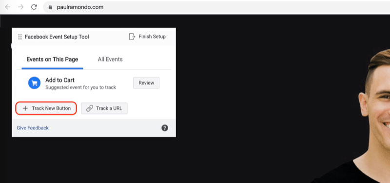 Spåra alternativet Ny knapp i Facebook Event Setup Tool