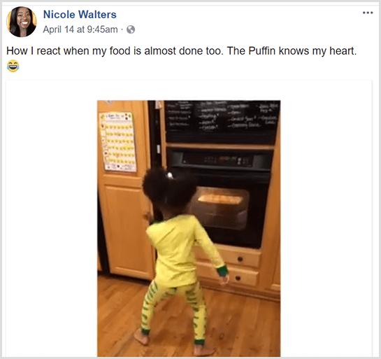 Nicole Walters publicerade en Facebook-video av sin unga dotter som dansade framför ugnen i pyjamasen medan hon väntar på att maten ska vara klar.