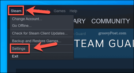 Steam-inställningsalternativ i Windows 10-klienten