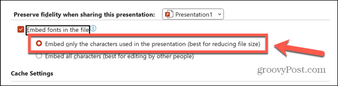 powerpoint inbädda endast använda tecken