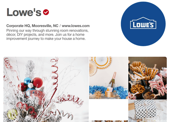 Lowe's har en exemplarisk Pinterest-showcase som innehåller både reklam och användbart material.