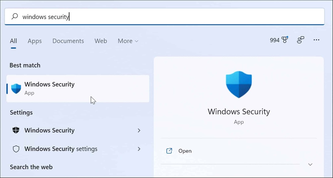 Windows Säkerhetsapp Starta
