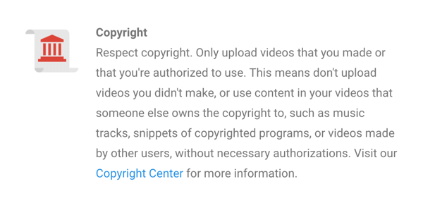 YouTubes upphovsrättspolicy anges tydligt.