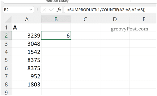 Beräknar det totala antalet unika värden i ett cellområde i Excel