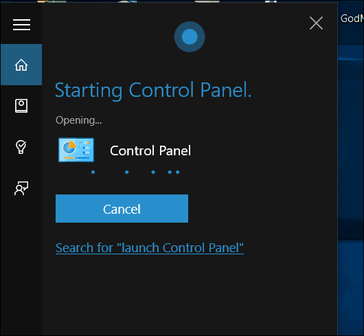 Windows 10 Cortana Öppna kontrollpanelen