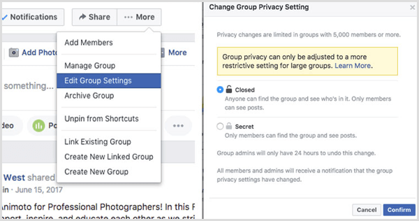 Facebook-grupp ändrar sekretessinställningen