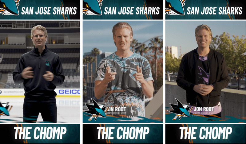 tre Instagram Stories-inlägg från San Jose Sharks The Chomp-segment