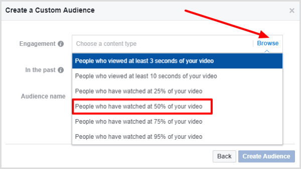 Välj personer som har sett minst 50% av din video.