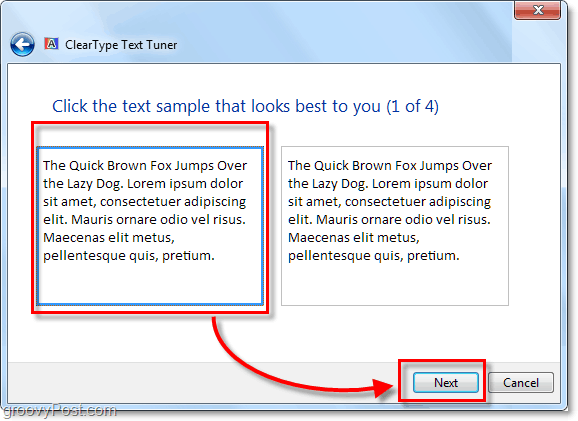 steg 1 för att kalibrera clearType i Windows 7