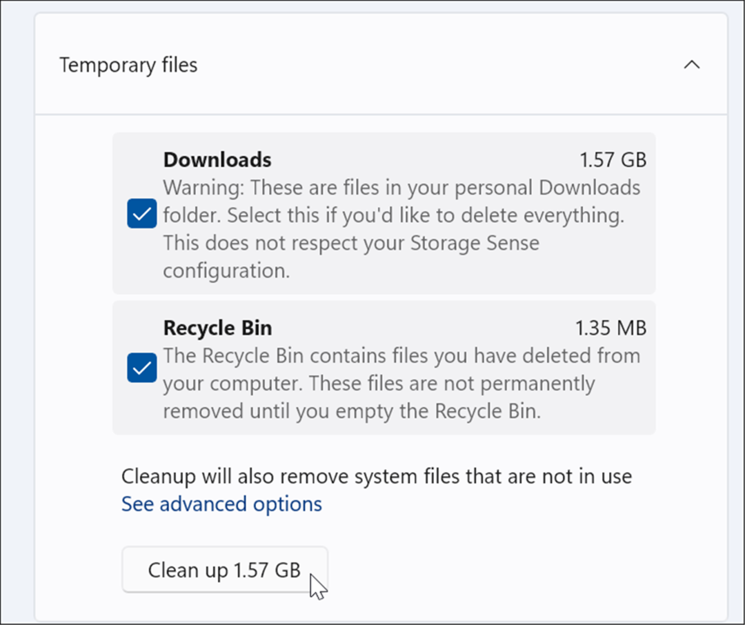 ta bort temporära filer på Windows 11