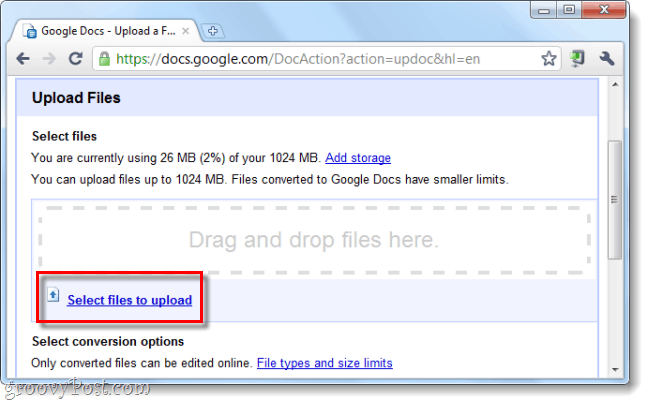 ladda upp filer till Google Docs
