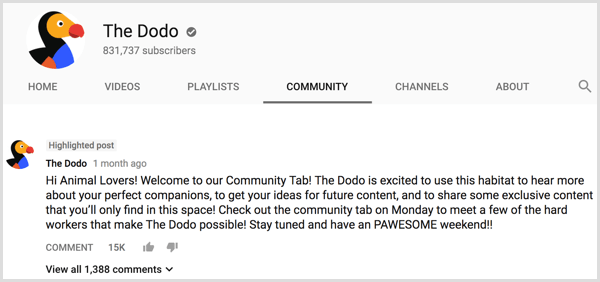 Introduktion till fliken YouTube-kanal Community