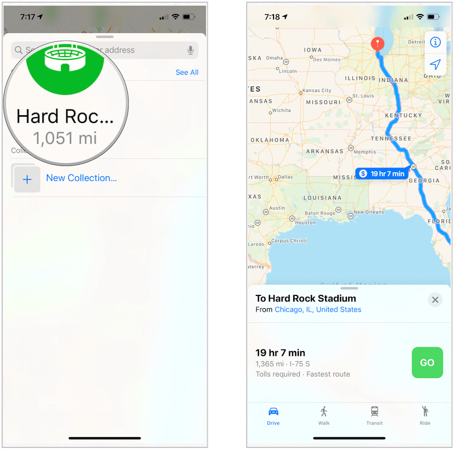 Apple Maps-rutt till favoriter