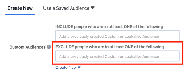 Facebook-annonsinriktning exklusive anpassade målgrupper.