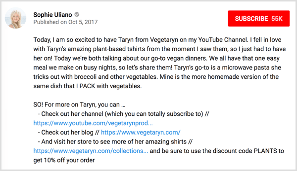 Info om YouTube-samarbetspartner i beskrivningen