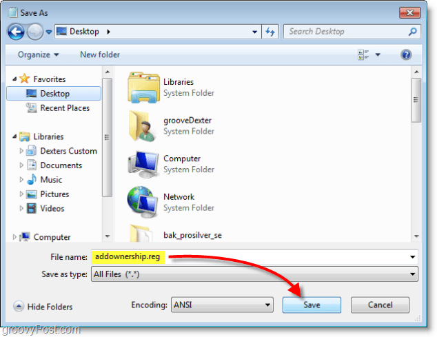 Windows 7-skärmdump - spara som addownership.reg