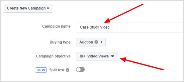 Välj Videovisningar-målet för din Facebook-annonskampanj.