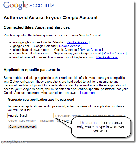 använd Google för att generera applikationsspecifika lösenord