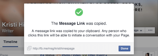 facebook meddelandelänk kopieras